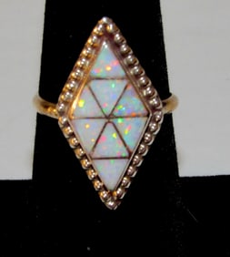 Zuni Inlay Opal Ring Size 7 Signed Sterling Silver