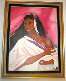 Native American Oil On Canvas Portrait Painting. Framed
