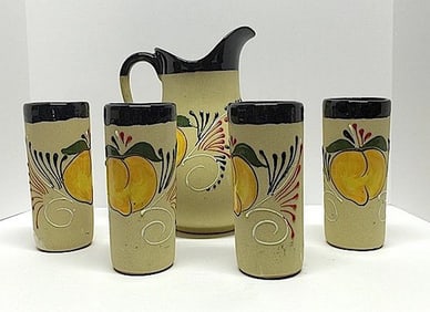 Vintage Mexican Talavera Pitcher Glasses Set