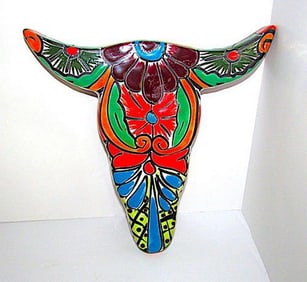 Talavera Ceramic Cow Skull Mexico Wall Decor