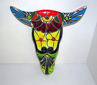 Talavera Ceramic Cow Scull Mexico Wall Decor
