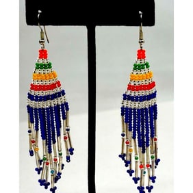Vintage Native American Beaded Dangle Earrings - Plains Indigenous Artist