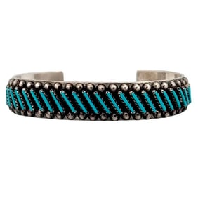 Vintage Zuni Petit Point Turquoise Cuff Bracelet Sterling Silver AV Nastacio