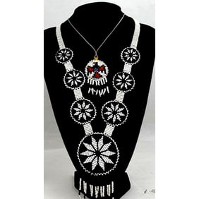 Vintage Native American Beaded Medallion Necklaces - Plains Indigenous Artist