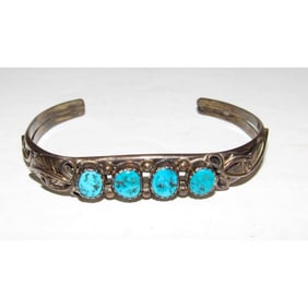 Vintage Navajo Kingman Turquoise Stacker Cuff Bracelet Sterling Silver
