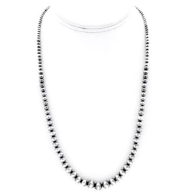 Navajo Pearls Necklace Sterling Silver Graduated Sterling Beads Necklace 20"L
