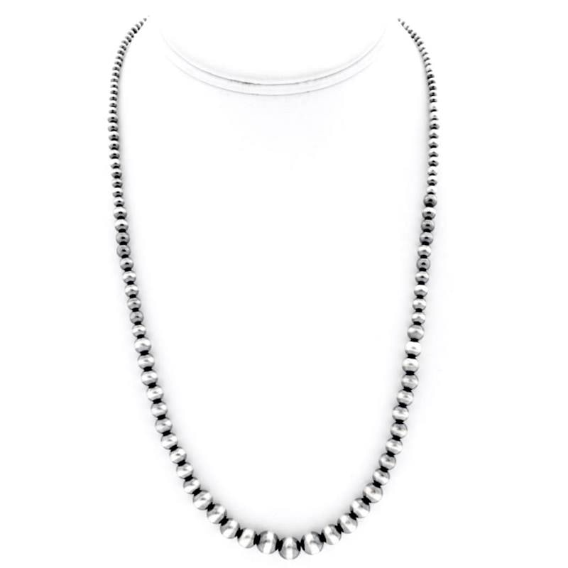 Navajo Pearls Necklace Sterling Silver Graduated Sterling Beads Necklace 20"L: Navajo Pearls Necklace Sterling Silver Graduated Sterling Beads Necklace 20"L. Stunning Navajo pearls necklace with graduated 3mm-8mm beads design. Measures about 20" long. Gorgeous, elegant & timeles