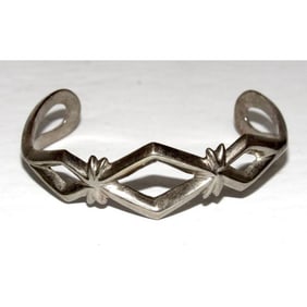 Vintage Navajo Sterling Silver Sand Cast Cuff Bracelet B. Yazzie
