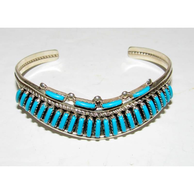 Vintage Zuni Petit Point Turquoise Cuff Bracelet Sterling Silver (1 of 5)