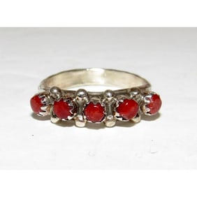 Zuni Snake Eye Coral Cluster Ring Size 7.5 Sterling Silver