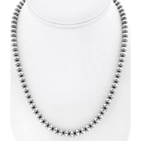 6mm Navajo Pearls Necklace Sterling Silver Stamped Beads Choker Necklace 18"L