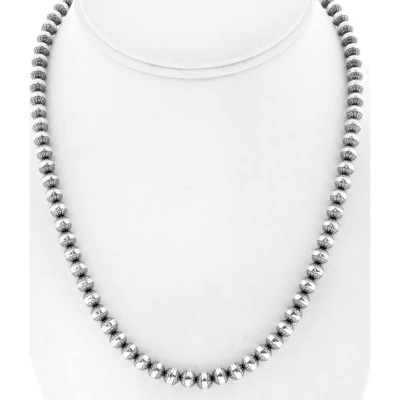 8mm Navajo Pearls Necklace Sterling Silver Stamped Beads Choker Necklace 18"L (1 of 3)