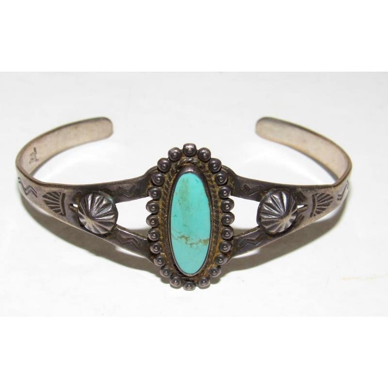 Vintage Fred Harvey Era Bracelet Navajo Sterling Turquoise Cuff (1 of 5)