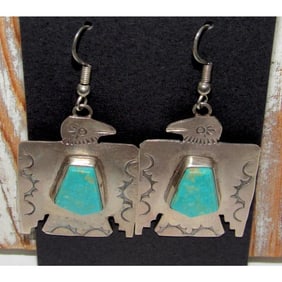 Vintage Navajo Thunderbird Earrings Sterling Silver Royston Turquoise