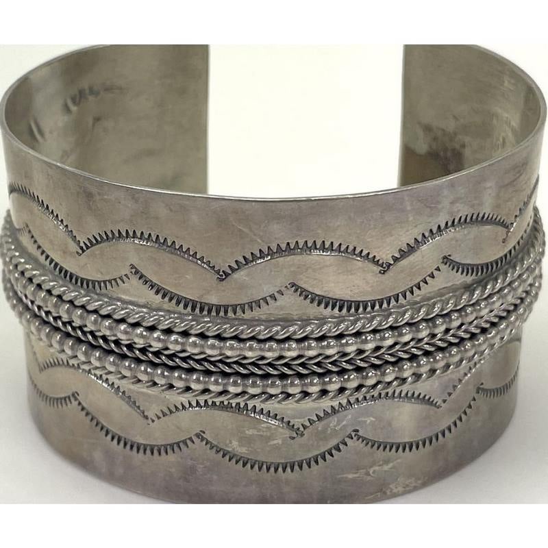Old Pawn Navajo Ingot Cuff Bracelet Hand Stamped Sterling Silver 65g (1 of 6)