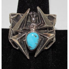 Navajo Kevin Yazzie Spider Ring Size 10 Kingman Sterling Silver