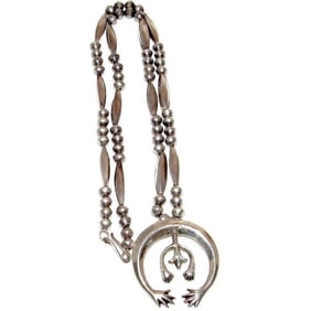 Vintage Navajo Squash Blossom Naja Necklace Sterling Silver Navajo Pearls