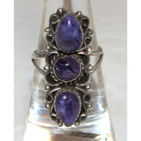 Navajo Purple Charoite Ring Size 6.5 Sterling Silver J. Kee Native American