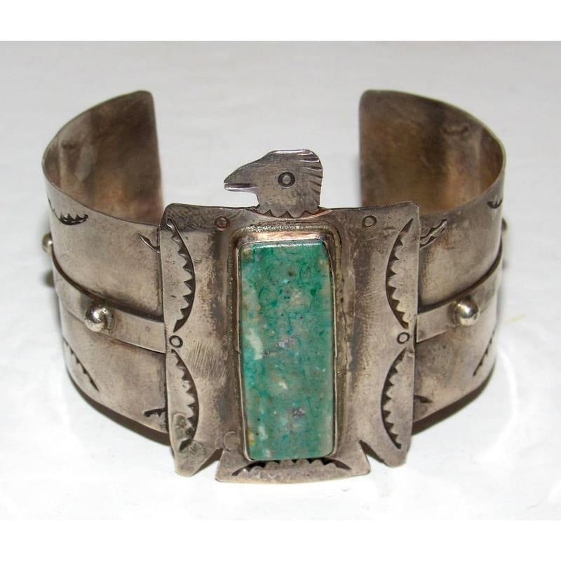 Vintage Navajo Thunderbird Cuff Bracelet Sterling Royston Turquoise (1 of 7)