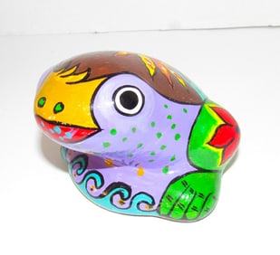 Mexican Folk Art Hand Painted Pottery Frog Figurine
