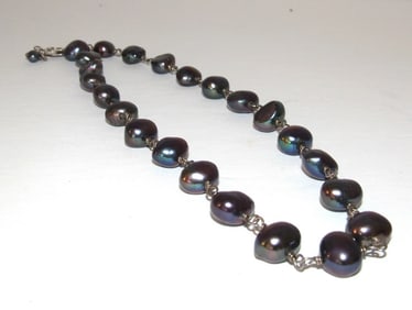 Silver Cultured Black Pearl Choker Necklace