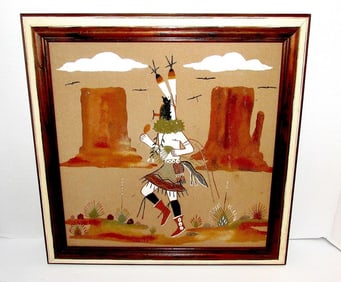 Vintage Navajo Sand Painting. Framed. Kachina Dancer