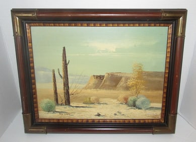 Original Vintage Painting, Southwest Desert Landscape, Tony White, Framed. Measures 19.5" by 15.5"