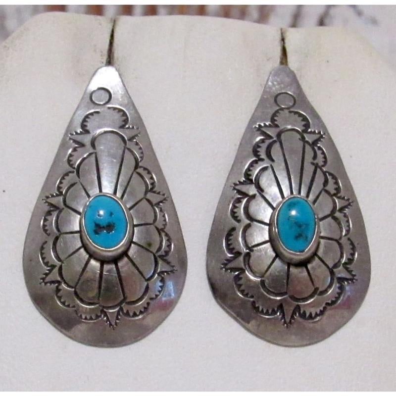 Navajo Turquoise Concho Post Earrings Sterling Silver Ingot Vintage (1 of 4)
