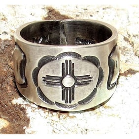 Navajo Martha Cayatineto Zia Cross Ring Size 10 Sterling Silver Band Native