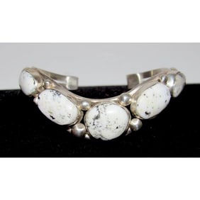 Navajo Davida Lister White Buffalo Cuff Bracelet 925 Sterling Silver Signed
