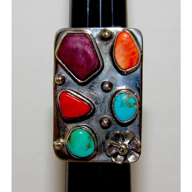 Navajo Orange Red Purple Spiny Cluster Ring Turquoise Sz 8 Sterling Silver (1 of 3)