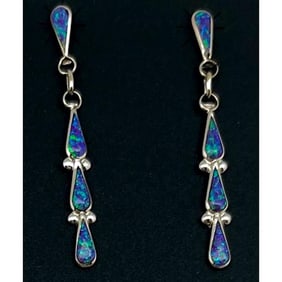 Zuni Opal Sterling Silver Dangle Statement Earrings A. Gasper