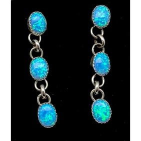 Zuni Opal Sterling Silver Dangle Statement Earrings A. Gasper