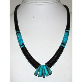 Santo Domingo Kingman Black Onyx Heishi Necklace Lupe Lovato