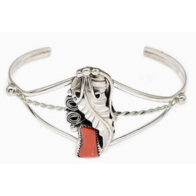 Navajo Mediterranean Coral Cuff Bracelet Sterling Silver Native American
