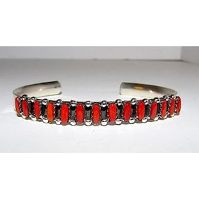 Zuni Mediterranean Coral Cuff Bracelet Sterling Silver Stacker V Martza
