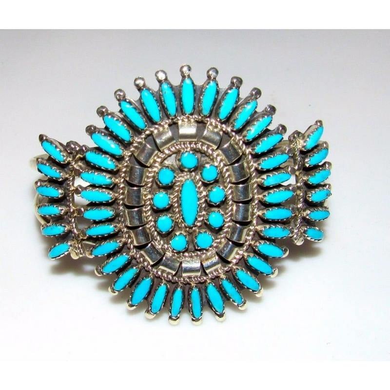 Navajo Turquoise Cluster Cuff Bracelet Sterling Silver Native American Signed (1 of 4)