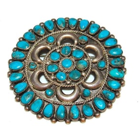 Old Pawn Navajo Turquoise Cluster Brooch Pin Vintage
