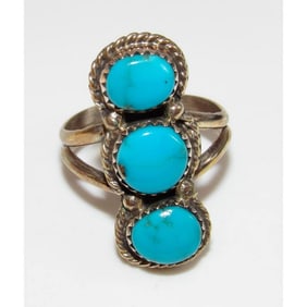 Navajo Blue Royston Turquoise Ring Sz 10 Sterling Silver Signed Native