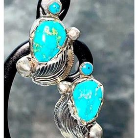 Old Pawn Zuni Post Earrings Turquoise Sterling Silver Dan Simplicio