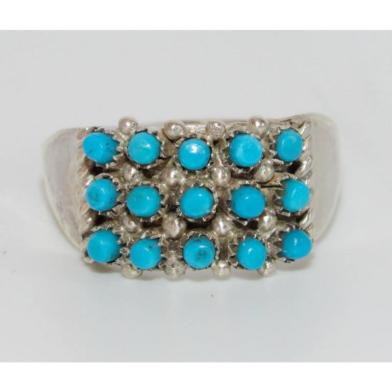Zuni Snake Eye Turquoise Cluster Ring Size 8.5 Sterling Silver S. Haloo (1 of 4)