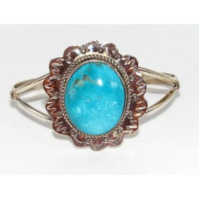 Navajo Blue Royston Turquoise Sterling Cuff Bracelet R Yazzie