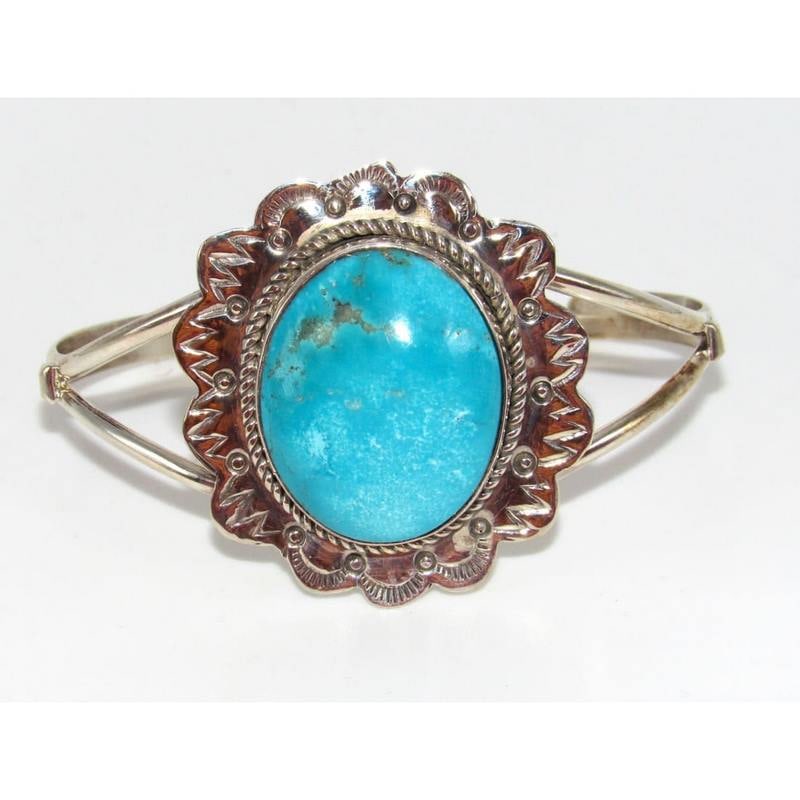 Navajo Blue Royston Turquoise Sterling Cuff Bracelet R Yazzie (1 of 6)