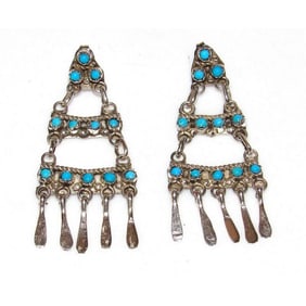 Zuni Turquoise Dangle Earrings Sterling Silver M. Dishta Native American