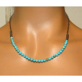 Navajo Turquoise Bead Heishi Choker Necklace Native American 18L V. Johnson