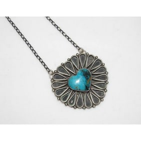 Navajo Kingman Turquoise Heart Bar Necklace Sterling Silver Native G. James