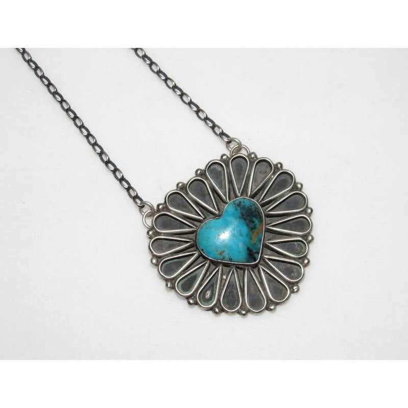 Navajo Kingman Turquoise Heart Bar Necklace Sterling Silver Native G. James (1 of 8)