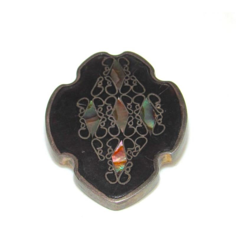 Vintage Taxco Brooch Pin Pendant 925 Silver Jet & Abalone (1 of 3)