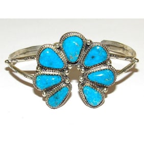 Navajo Kingman Turquoise Naja Cuff Bracelet Statement Native American