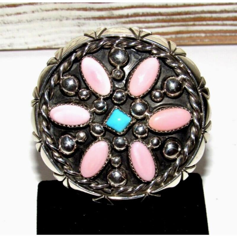 Navajo Pink Conch 7 Turquoise Cluster Ring Size 5 Sterling Silver J Begay (1 of 4)